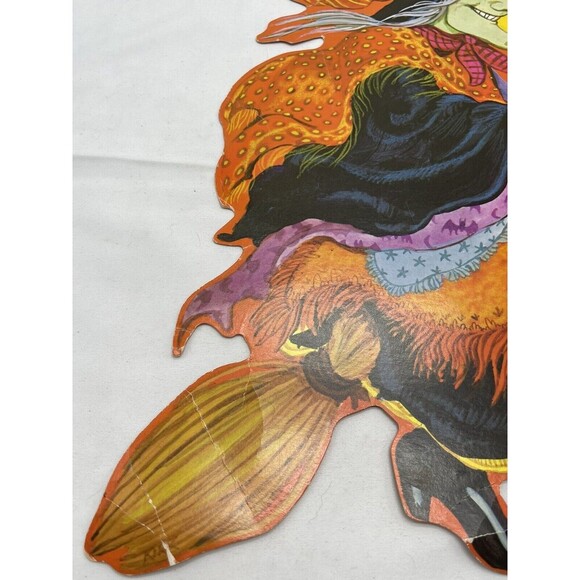 Vintage Halloween Diecut Cutout Decor 15” Witch Broom Black Cat Pumpkin - Picture 2 of 14